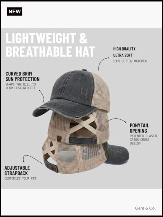 Criss Cross Ponytail Baseball Cap with Adjustable Back main image 5
